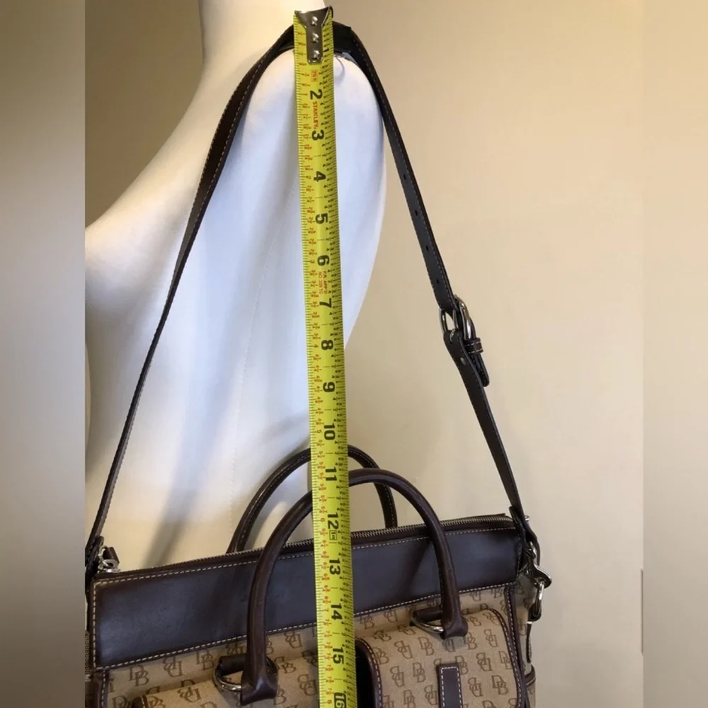 DOONEY BOURKE Signature Logo Canvas & Brown Leather Briefcase Messenger Bag